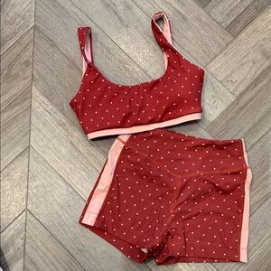 Elegant Red Polka Dot Sports Bra and Shorts Set